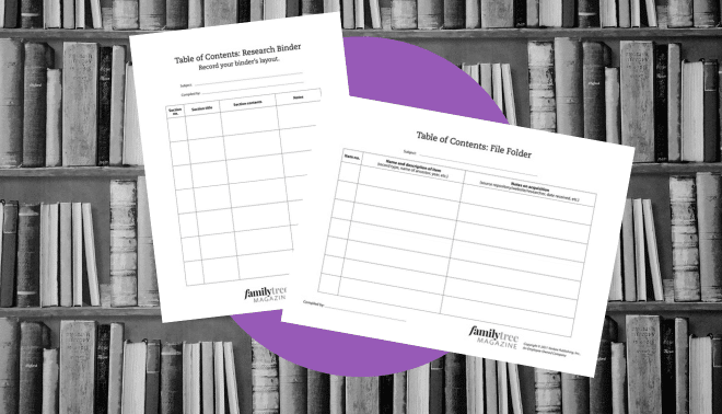 Table of Contents Page: Printable Genealogy Form (Digital Download