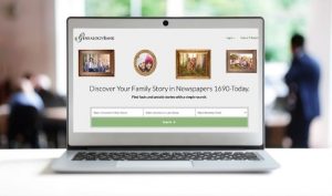 Laptop computer showing GenealogyBank homepage