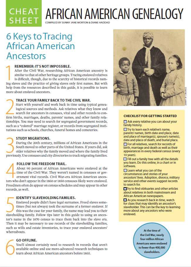 African American Genealogy Cheat Sheet Download