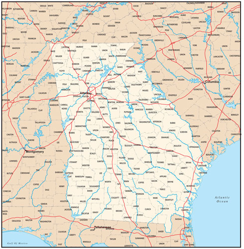 Georgia state map with county outlines