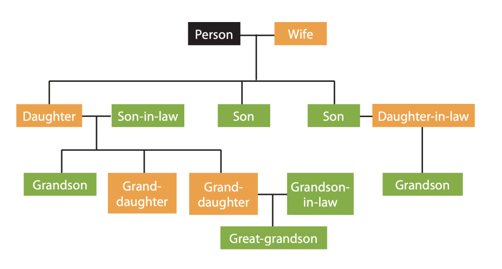 Example of a descendant tree chart for genealogy.