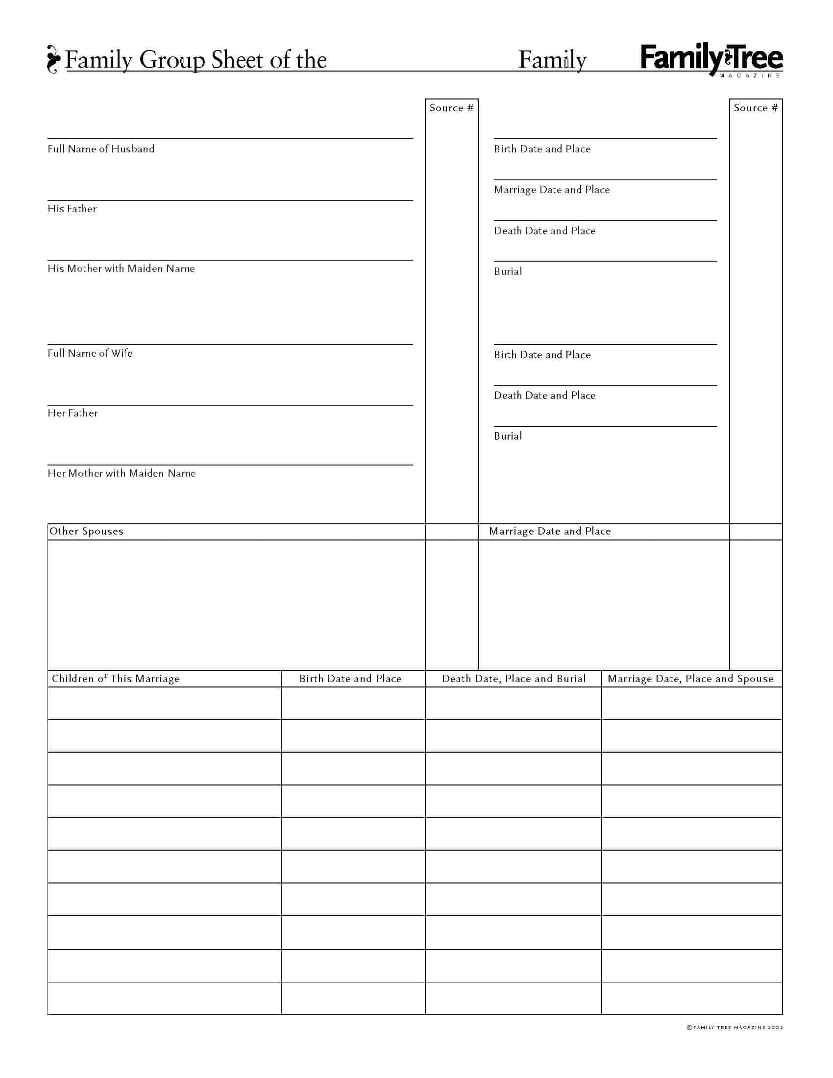 Family Tree Chart for Cousins - Free Genealogy Sheet