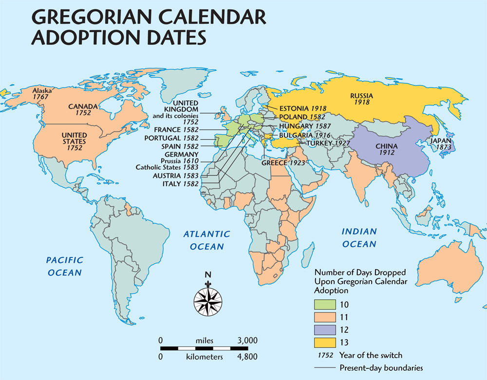 Map of Gregorian Calendar Adoption Dates