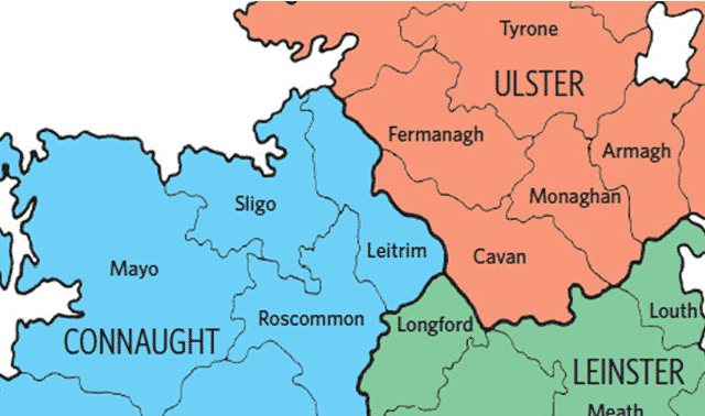 Partial map of Ireland showing counties