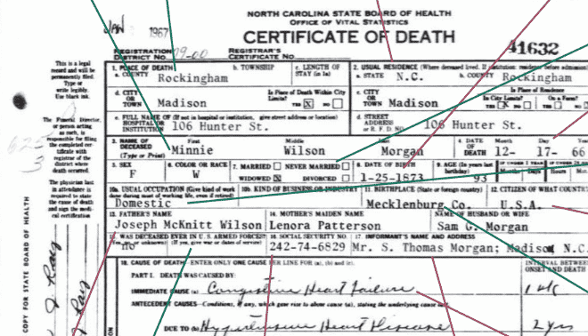 Close up of a death certificate.