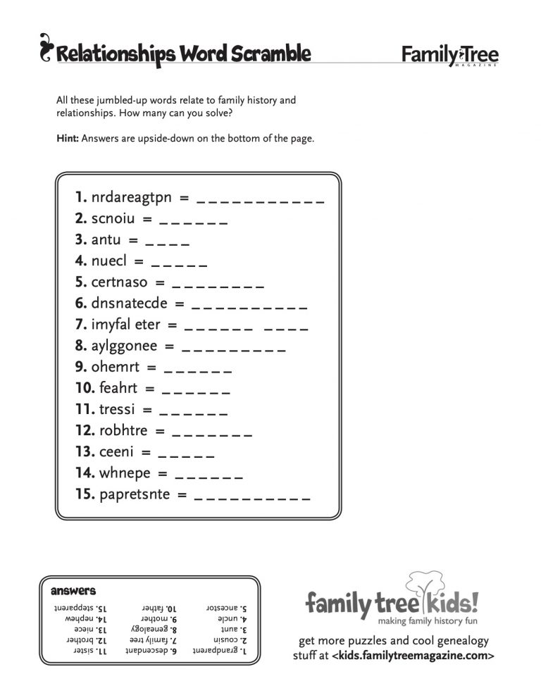 Genealogy and Family Relationships Word Scramble - Family Tree Magazine