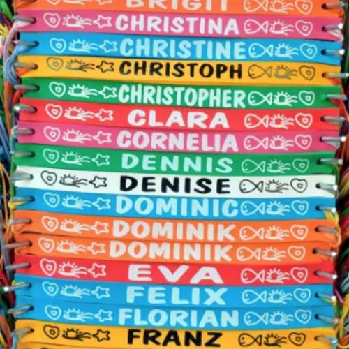 Colorful name bracelets.