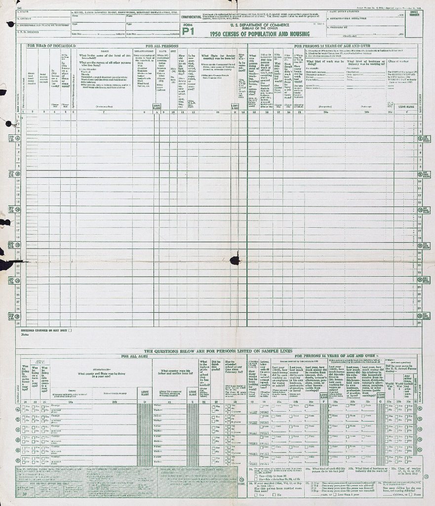 1950 Census Population Questionnaire