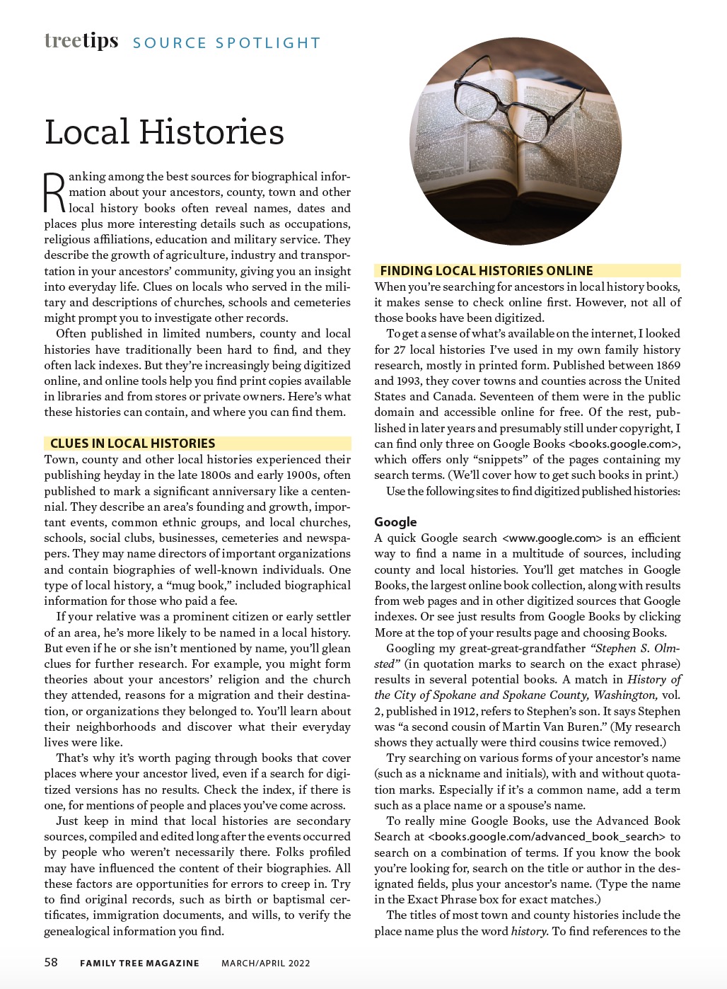 Sample page from Local Histories section