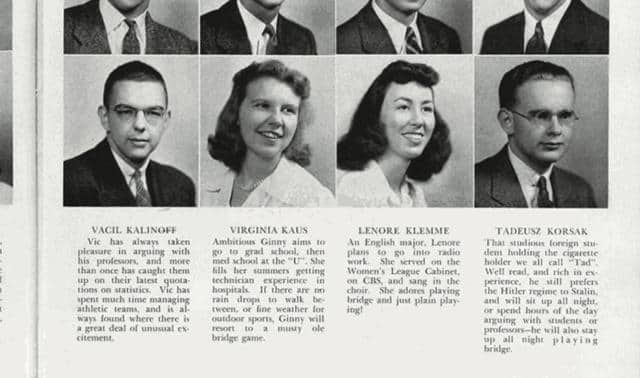 College yearbook from 1943, with headshots of senior students above their names and a short description