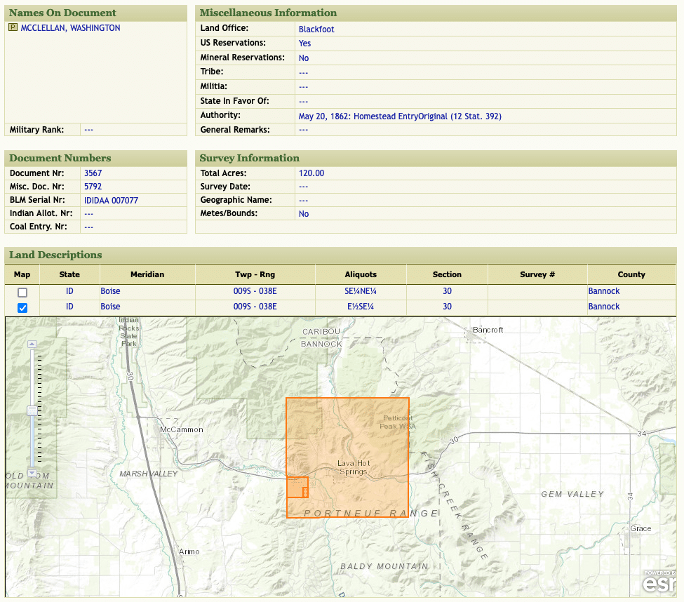 Collection of charts related to when and where a patent was given, including a map of the land in relation to other markers