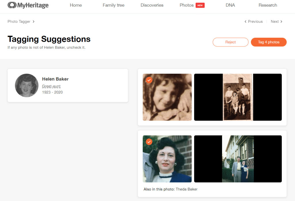 Screenshot of suggestions page from Photo Tagger: A collection of photos the algorithm believes include a certain person