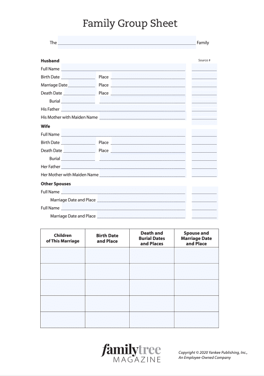 Example of a Family Group Sheet.