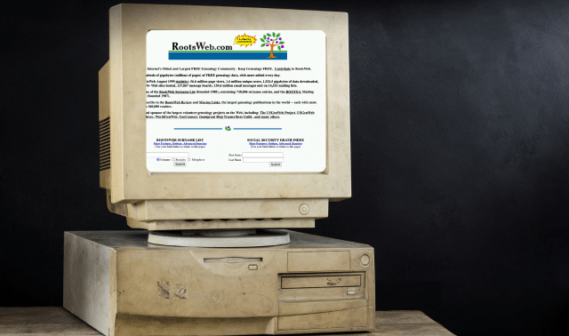 Old computer with RootsWeb screenshot